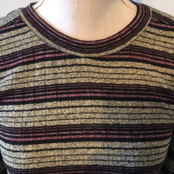 BCBG pullover tunic, burgundy, gold stripe, XS - Picture 2 of 7